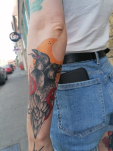 Neo-traditional hand tattoo